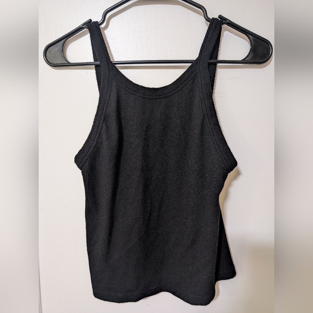 Free People Black Ribbed Crop Tank Top